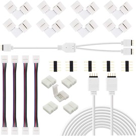 RUNCCI-YUN LED Strip Connector Accessory Set for 4 Pin RGB 5050 LED Strip, LED Strip Connector, LED Strip Distributor, LED Strip Extension, LED Strip Corner Connector, LED Strip Mounting Clips