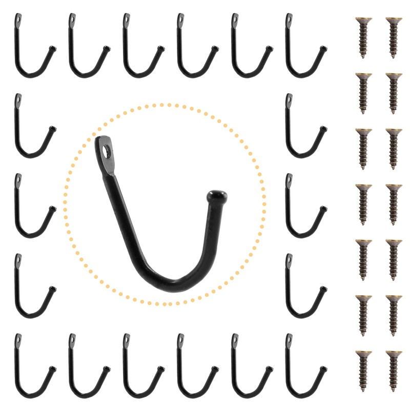 Auvotuis 24Pcs Single Iron Hooks, Decorative J Shaped Wall Mounted