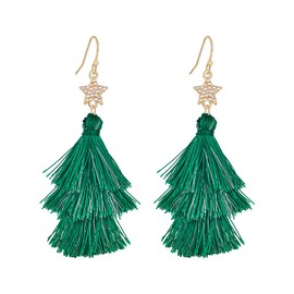 FAUTHENTICUTE Christmas Green Tassel Earrings For Women Lightweight Christmas Tree Dangle Earrings Green Earrings Christmas Jewelry