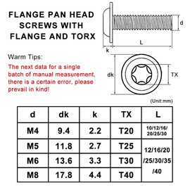 Drenky Torx Screws Black Pack of 20, M5 x 30 mm Flat Head Screws with Flange ISO 7380-2 Flange Screws Machine Screws Stainless Steel A2 V2A Flat Head Screws with Washer, Full Thread