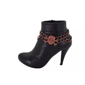Unbranded New Women Bronze Metal Boot Chain Bracelet Skeleton Skull Charm Rocker Emo Style