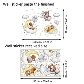 duoyif Wall Sticker Children's Room Wall Sticker Bear Clouds Stars Wall Sticker Bear Wall Pictures Clouds Bear Wall Sticker Wall Decoration for Children's Room Playroom Nursery Baby Room Decoration