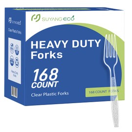 [168 Count] Plastic Forks Heavy Duty Clear Disposable Forks with Engraved Design - Reusable Bulk Plastic Utensils Sturdy Cutlery Set Durable Plasticware Silverware for Party,Daily,Picnic,Events