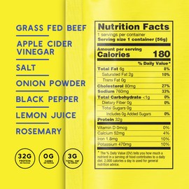 Brooklyn Biltong Air Dried Grass Fed Beef Snack (2 oz, Pack of 8) - Whole30 Approved, Paleo, Keto, Gluten Free, Sugar Free, Made in USA (Lemon Pepper)