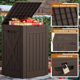 JUMMICO 52 Gallon Package Delivery Box for Outside, Resin Outdoor Storage Box with Lockable Secure, Waterproof Deck Box for Porch, Curbside (Brown)