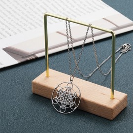 AFSTALR Metatron Würfel Halskette, Heilige Geometrie Anhänger,Talisman Erzengel Anhänger für Frauen Argent Halskette Edelstahl Schmuck