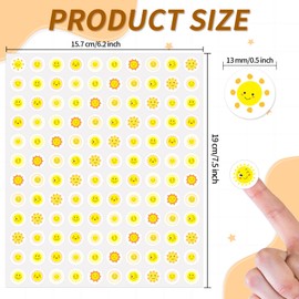 WANGHENG 2400 Pcs Small Stickers for Kids,Mini Sun Sticker Cute Smile Face Paper Decals 10 Designs Yellow Self-Adhesive Stickers for Summer Party Envelopes Scrapbook Gifts DIY Supplies,0.5in（Sun）