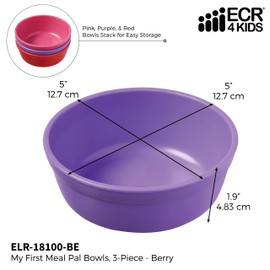 ECR4Kids ELR-18100-BE My First Meal Pal Snack Bowls – BPA-Free, Dishwasher Safe, Stackable Bowls for Baby, Toddler and Child Feeding - 3-Pack, Berry
