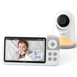 GHB Baby Monitor with Camera and Night Vision 5 Inches 720P IPS Screen, Pan-Tilt, Night Light, VOX, 2-Way Talk, Temp Alert & 8 Lullabies