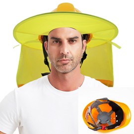 Hard Hat Full Brim Sun Shade and Sweatband Set,Hard Hat Terry Cotton Liner and Neck Sun Shield with Reflective Strips NAEE (Black+Yellow)
