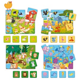 Lisiciani - Animal Set - Educational Game Puzzles and Cards - Forest Animals, Savannah, Sea Animals - for Children from 3 to 6 Years - Carotina