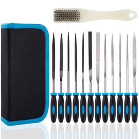 12 Pieces File and Rasp Set Made of Hardened and Diamond Cut Alloy Steel, 150mm Flat, Triangle, Half Round, Square, Round and Needle Files for Wood, Metal, Carpentry Sculpture