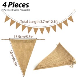 Bunting Jute Bunting Wedding, Pack of 4 Bunting Outdoor Weatherproof, Garland Outdoor, Bunting Birthday, Bunting Garland Fabric, Bunting for Wedding, Party, Birthday
