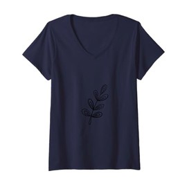 Womens Cute Leaves Pattern Botanical Leaf Minimalism Japandi V-Neck T-Shirt