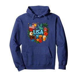 I Love USA - American Icons Patriotic Culture Design Pullover Hoodie