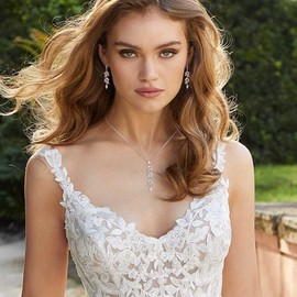 Clearine Women's Sparkle Cubic Zirconia Silver Plated Marquise-Cut Leaf Vine Necklace Drop Dangle Earrings Jewellery Set for Wedding Bridal Bridesmaids