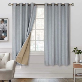 BGment 100% Blackout Curtains with Liner for Bedroom, Grommets Thermal Insulated Textured Linen Lined Curtains for Living Room ( 52 x 63 Inches, 2 Panels, Grey )