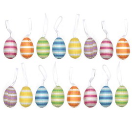 By Robelli 18pc Easter Egg Art & Craft Packs - 60mm Egg Decorations - Pink Purple Heart Checks/Multicolour Pastel Stripes (Multicolour Pastel Stripes)