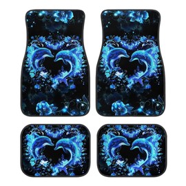Allhaitong Blue Dolphin Flowers Print Car Floor Mats All Weather Universal Fit Full Set Durable Floor Mats for Most Sedan, SUV, Truck