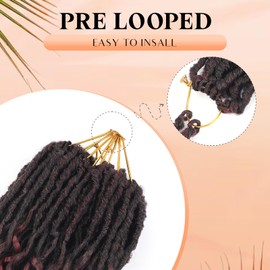 Burgundy Pre-Looped Goddess Locs Crochet Hair for Black Women-8 Packs 18 Inch Faux Locs With Deep Wave Curly Ends Soft Synthetic Prelooped Loose Wavy Braids|Lightweight& Natural Look(18",T1B/BUG#)