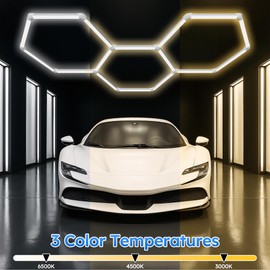Hexagon Garage Lights - Upgraded 3-Stage Color Temperature, Dimmable Hexagon Lights with Switch, 3000K 4500K 6500K,High Brightness 3 Grids Hex Lighting for Gym, Barber Shop, Car Detailing