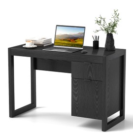 SILKYDRY Computer Desk with Storage Cabinet, 44” x 20” x 29.5” Home Office Desks with Drawer, Makeup Vanity Table for Bedroom, Modern Writing Study Workstation for Small Spaces (Black)