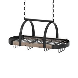 CHOEZON Hanging Pot Rack, Pot Hanger for Kitchen, Ceiling Mounted Pot Holder, Cookware Organizer with 12 S-Shaped Hooks, for Pot, Pan Storage, Space-Saving, Greige and Black TPR08BGC1