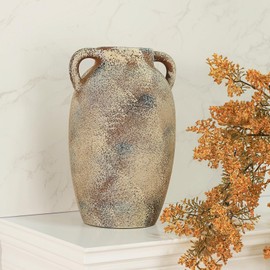 MANASENLUSH Rustic Vase for Home Decor, Farmhouse Retro Pottery Flower Vase with 2 Handles, Decorative Whitewashed Terra Cotta Vases for Living Room Bedroom Table Centerpiece, Shelf, Mantel, 9.8inch