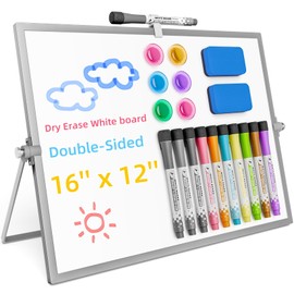 Grtard Magnetic Dry Erase Board with Stand,16''x12'' Double-Sided Whiteboard - Includes 10 Markers, 6 Magnets, 2 Erasers, Desktop Whiteboard, White Boards Dry Erase for Home,School,Office