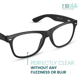 2SeeLife Matte Black TR-90 Large Reading Glasses for Men – Wide Thick Frame Readers with Spring Hinges and a Durable, Sturdy Fit for Everyday Comfort, Strength 1.50