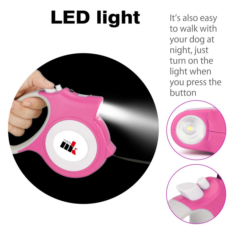Retractable Dog Leash with LED Light Makife 5m Extendable Dog