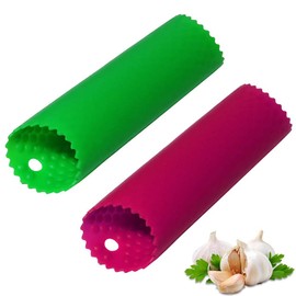 Sinnsally Garlic Peeler Skin Remover Roller Keeper,Easy Quick to Peeled Garlic Cloves with Silicone Tube Roller Garlic Peeling Kitchen Tool (Green,Red)