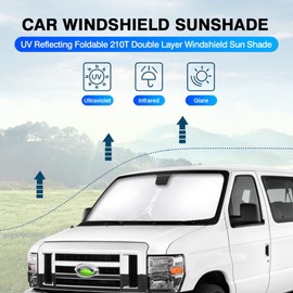 KUST Windshield Sunshade for 1992-2025 Ford Econoline E-Series Van & Motorhome E-150 E-250 E-350 E-450 Accessories Sun Shade Window Sun Visor Protector Foldable Blocks UV Rays Keep Your Car Cooler