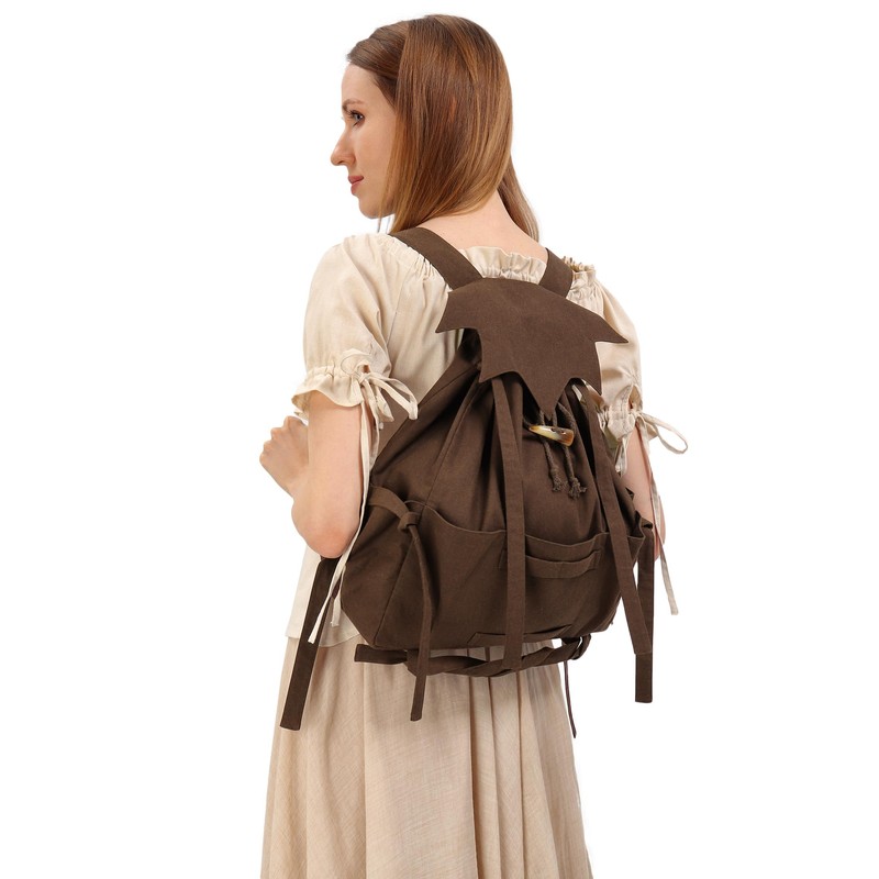KUOIN Medieval Drawstring Backpack, Vinatge LARP Camping Renaissance Costume Accessories,