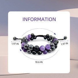 Amethyst Black Onyx Bracelet Double Row Healing Wrap Adjustable Woven Bracelets Meditation Relax Anxiety Bangle for Womens Mens