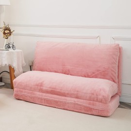 N&V Folding Matress Sofa Bean Bag Bed, Foam Filling Folding Matress Sofa, Includes Removable and Machine Washable Cover, Soft Premium Faux Fur (Medium, Pink)