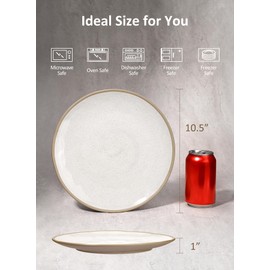 Yedio 10.5 Inch Stoneware Dinner Plates Set of 6 Large Serving Plates for Dinner Salad Pasta Microwave Oven Dishwasher Safe Handcrafted Speckled Glaze Elegant Tableware for Kitchen and Restaurant
