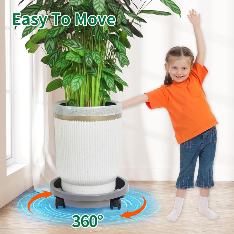 3 Pack 13 inch Plant Caddy with Lockable Wheels, Drainage