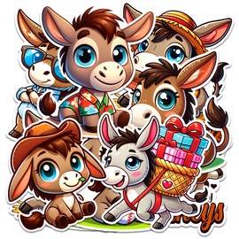 Donkey Sticker 8 Pcs (Large Size) Vinyl Stickers Laptop Waterproof Decal for Car Bumper Water Bottle Notebook Phone Window Funny Party Birthday Decorations - Size 4 Inches