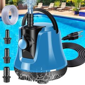 FineBud Submersible Water Pump, Adjustable Flow Sump Pump, Pool Cover Pump Above Ground, Electric Portable Water Removal Pumps, Water Pump for Pool Draining with 10ft Drainage Hose,3 Adapters,950GPH