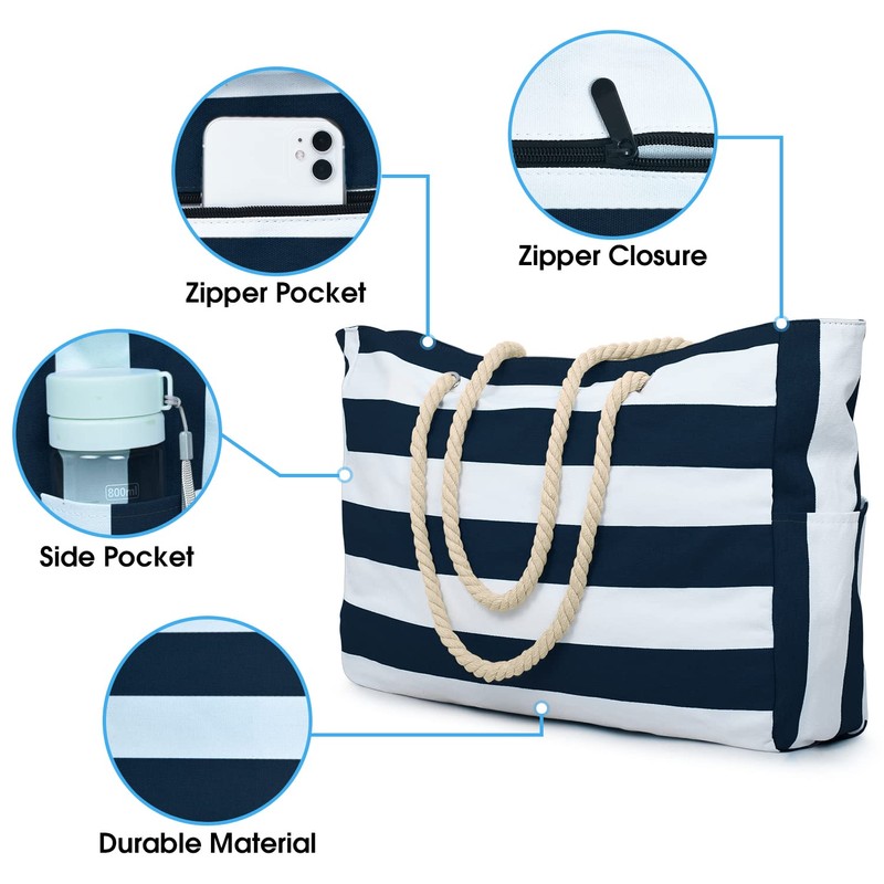 Bolsas de playa para mujer, bolsa grande impermeable con cierre,