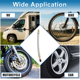 A ABSOPRO Tire Valve Stem Air Inflation Adaptor Durable 200mm Long Tire Valve Extension Pure Copper Stainless Steel Silver Tone