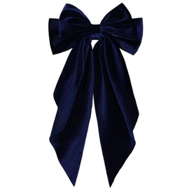 Big Velvet Hair Ribbon Hair Bow Clip with Long-Tail Navy Blue French Barrettes for Women Girls Oversized Vintage Wedding Prom Dance Party Dress Hair Decor Accessories