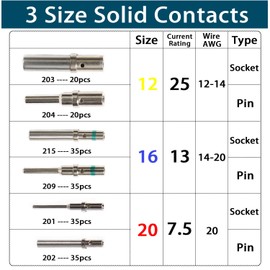 shengbowi Deutsch Solid Contact Kit Barrel Style Contacts Size 12 16 20 Male Female Terminals DT Series Pin Stainless Steel Crimp Solid Female Male Terminal Set Solid Contacts Socket Connector Wire