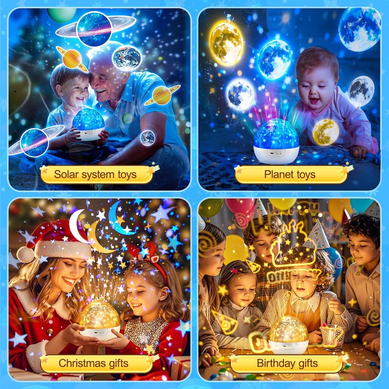 Solar System for Kids Projector Night Light, 360°Rotating+5 Films Planets