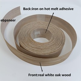 ebpsneer Real White Oak 3/4 Inch ×50ft Wood Veneer Edge Banding Roll,Preglued Iron On Edging Band with Hot Melt Adhesive-Edgebanding Flexible Wood Tape for Laminate Furniture Repair