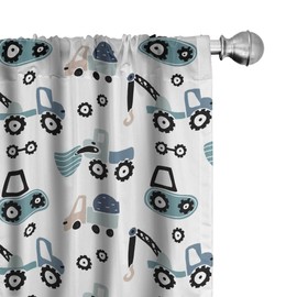 Lunarable Cars Window Curtains, Design with Hand Drawn Vehicles as Tractors and Trucks Scandinavian Pattern, Lightweight Decor 2-Panel Set with Rod Pocket, Pair of - 28" x 95", Blue Black