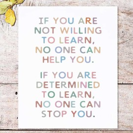 If You Are Determined to Learn, Motivational Wall Art, Positive Quotes Art Wall Decor, Positive Saying, Office Wall Decor, Teachers Classroom Wall Decor, School Wall Art, UnFramed (11x14 INCH, White)