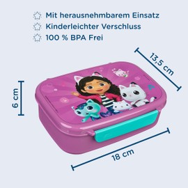 Scooli Lunch Box for Children with Removable Insert - Gabby's Dollhouse - Nursery Lunch Box - Sandwich Box School - Lunch Box Made of Plastic BPA Free - Sandwich Box - Lunch Box - Lunch Box