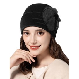 Superora Women Hats 100% Wool Elegant Cloche Hat Winter Warm Berets Vintage Bucket Hat Black
